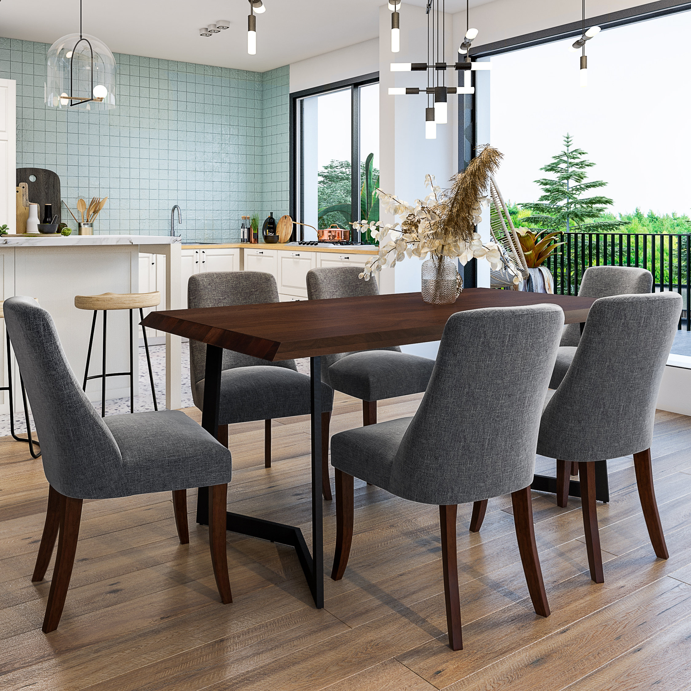 Simpli Home Walden III 7 - Piece Rubberwood Solid Wood Dining Set ...