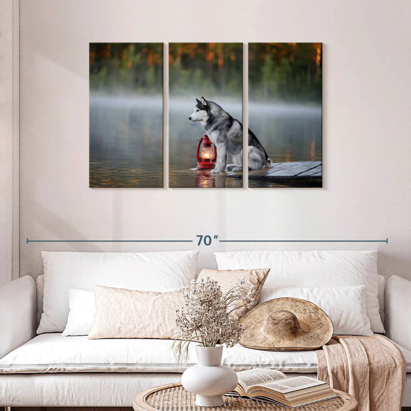 Husky On Lake Dock, 28" H x 45" W