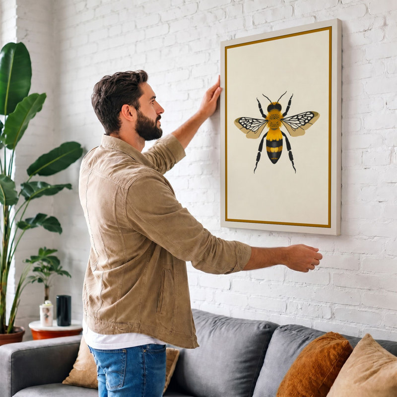 Detailed Bee Study Botanical - Wrapped Canvas, 24x16 - 61.0 x 40.6 cm, Taupe Border