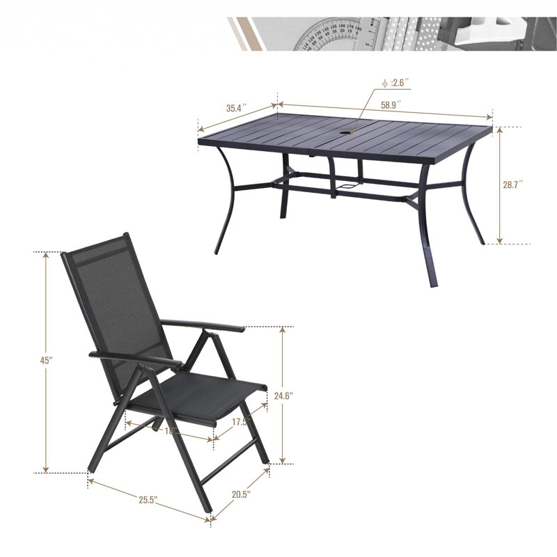 Aivo 6 - Person Stainless Steel Patio Dining Set Umbrella Hole Included Rectangular Table