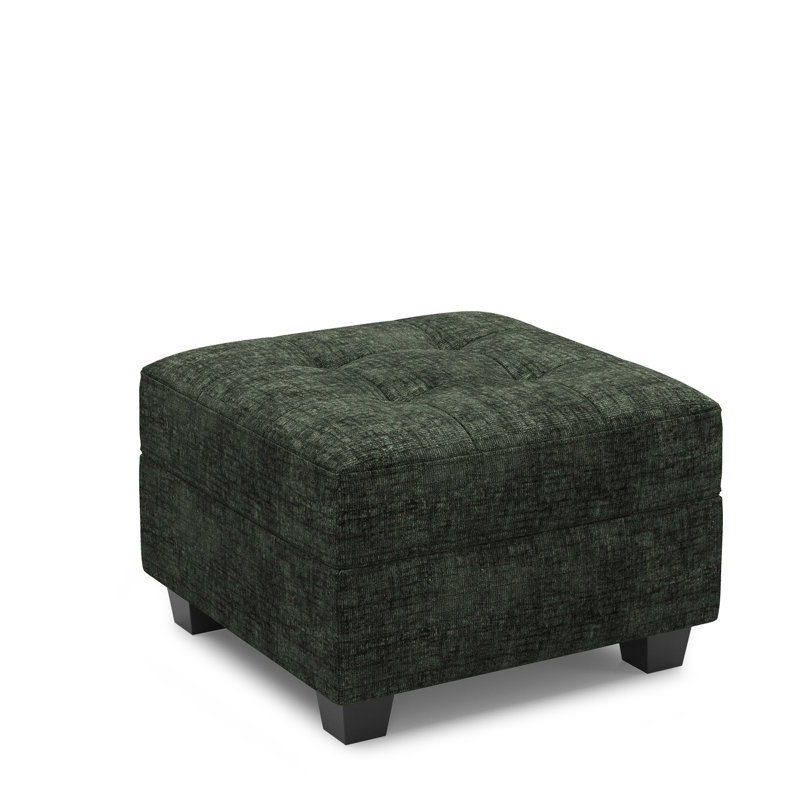 Repose-pieds rembourré en lin et velours Buckleton, Chenille verte