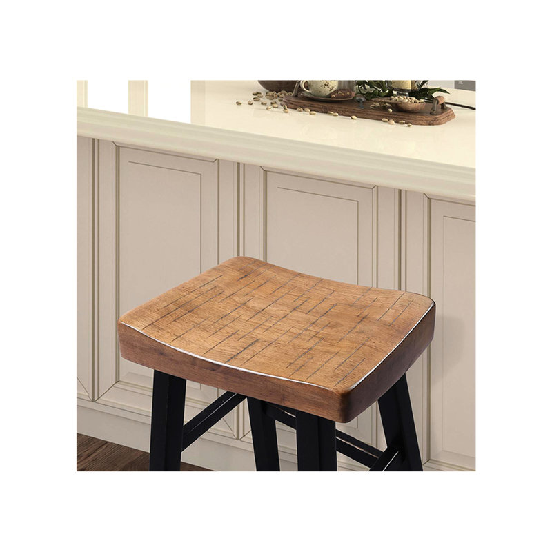 Tabouret traditionnel 2 pièces en chêne massif / bois massif noir de 29 pouces avec siège profilé pour salon 2 pièces, H 29 po