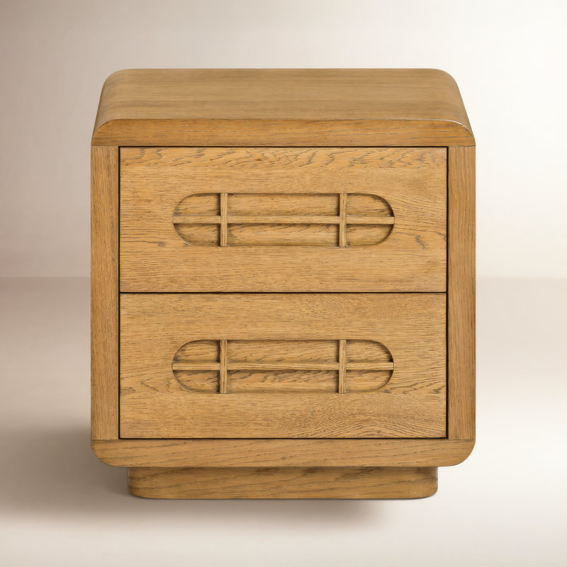 Xandra 2-Drawers Natural Honey Oak Solid Wood Nightstand