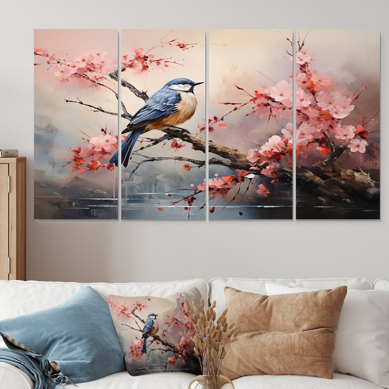 Art floral mural japonais 4 pièces, H 28 po x l 48 po