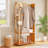 5-In-1 Full Length Mirror With Coat Rack, Bamboo Entryway Organizer With Hat Rack, Storage Shelf & Rolling Base, Rustic Modern Style For Bedroom Or Small Space