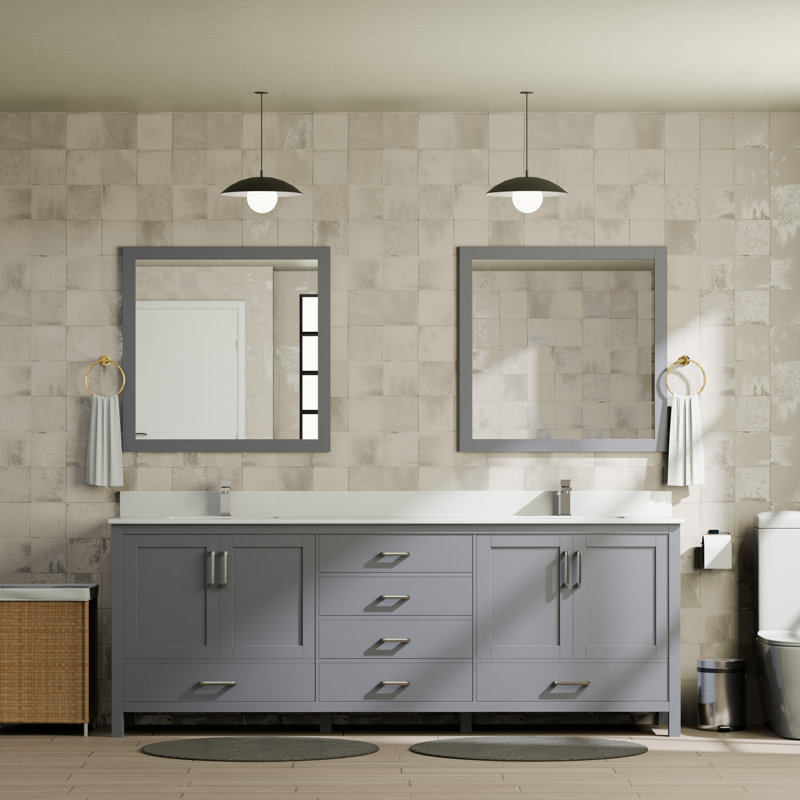 Ensemble de meuble-lavabo double 80 po Jacques, Gris foncé, Marbre de culture blanc