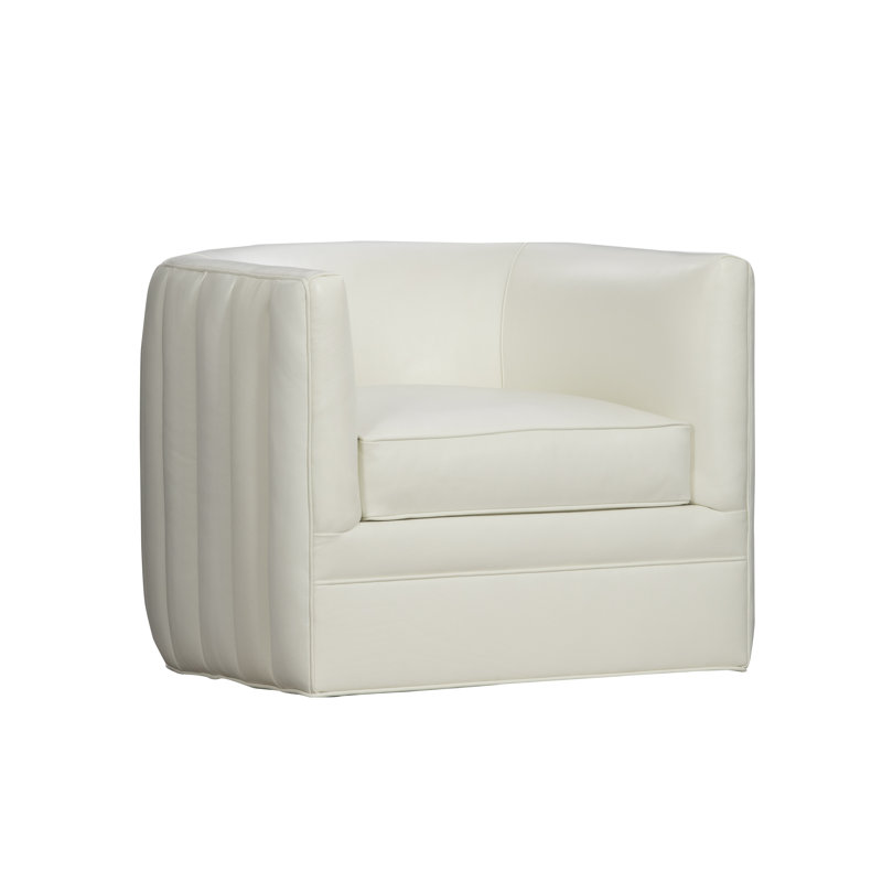 Fauteuil d'appoint pivotant en cuir véritable Prieta, Cuir véritable ivoire