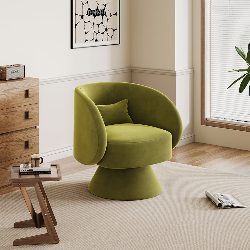Fauteuil demi-tonneau pivotant Modern, Velours vert olive