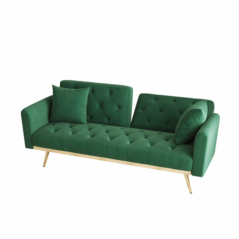 Reeyan 68.3" Upholstered Velvet Sleeper Sofa, Green Velvet