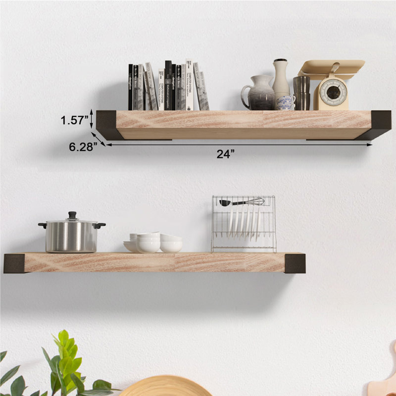 Dodgen 2 Piece Solid Wood Floating Shelf, Natural Wood, 1.57" H x 24" W x 6.3" D