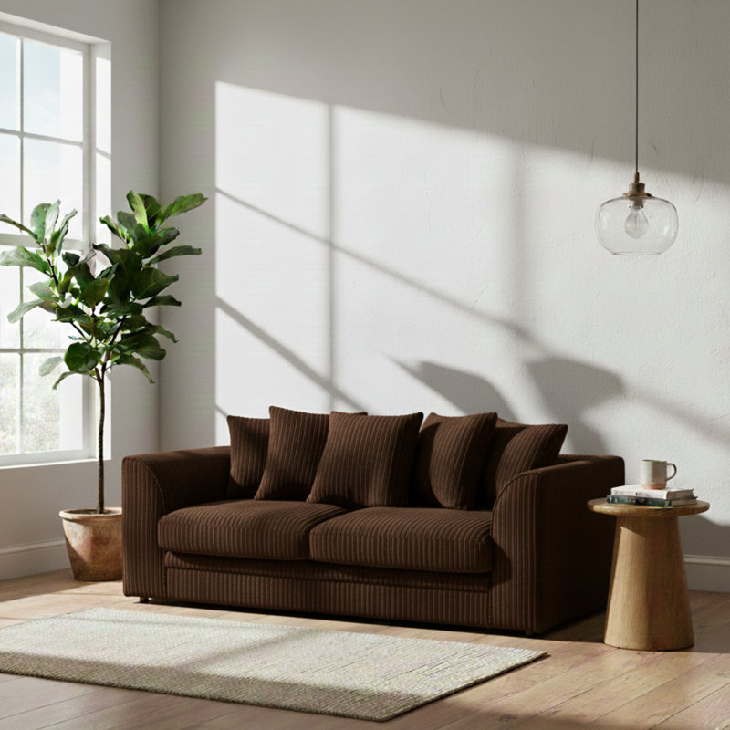 3 Seater Corduroy Sofa, 90cm H x 190cm W x 90cm D, Dark Brown