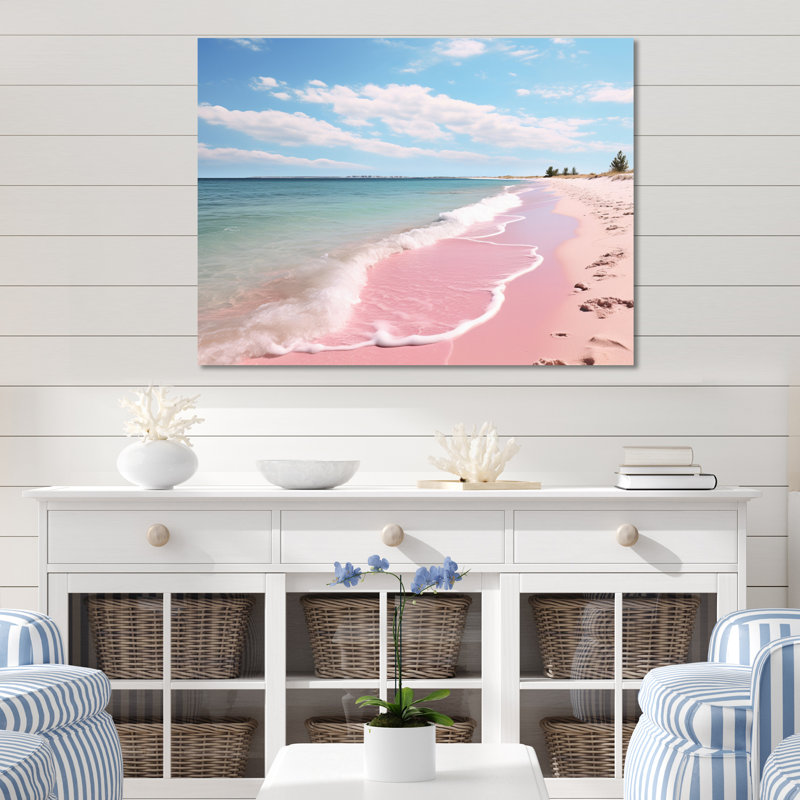 Décoration murale en métal rose, paysage de plage I - Paysages, H 12 po x l 20 po