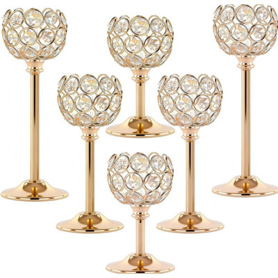 Set Of 6 Gold Crystal Candle Holders
