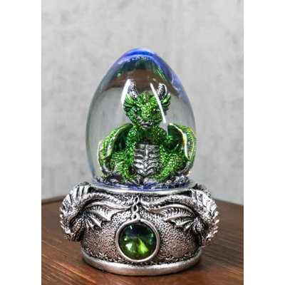 Speak No Evil Green Wyrmling Dragon In Colorful LED Acrylic Glass Egg Figurine