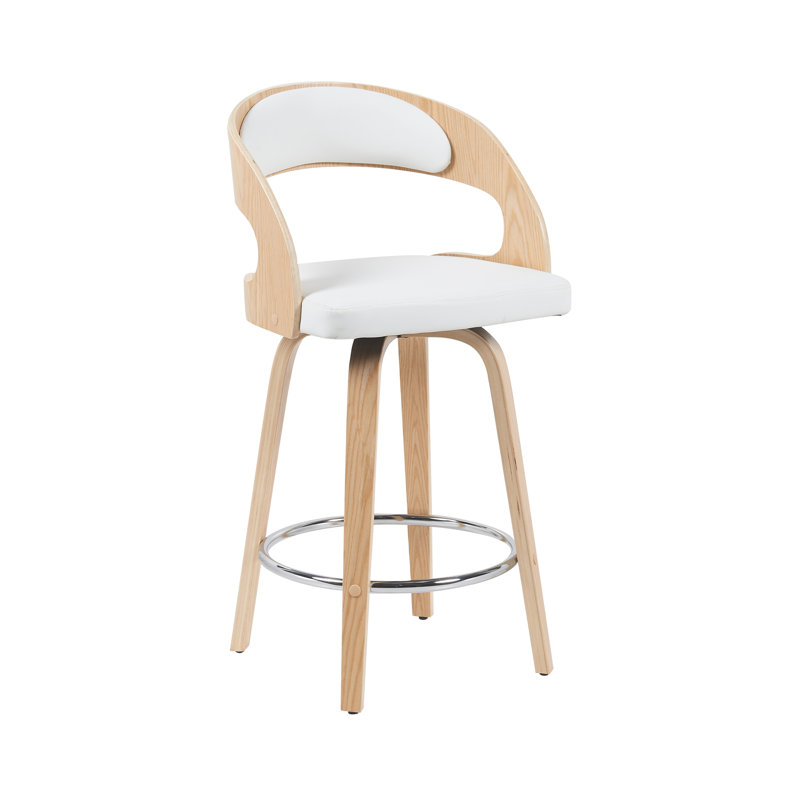 Tabouret de bar pivotant Pensacola, Tabouret de comptoir (siège d'une hauteur de 26 p, Blanc, Naturel