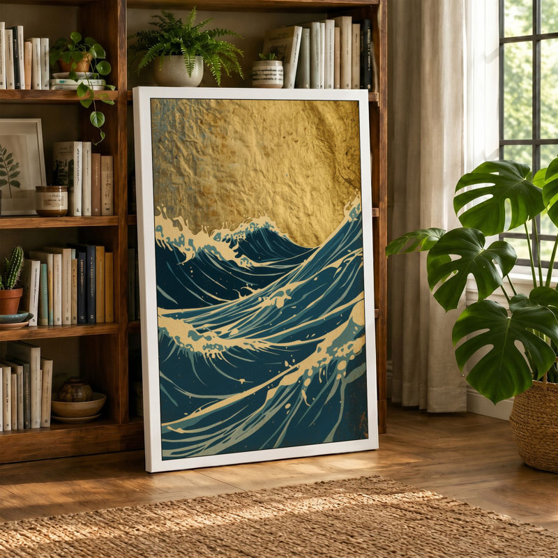 Waves in Motion Coastal - Wrapped Canvas, 18x12 - 45.7 x 30.5 cm, Terracotta Border