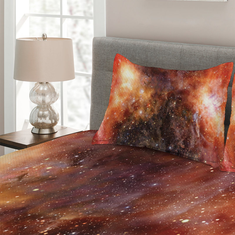 King Size Burnt Orange and Black Nebula Polyester Bedspread Set