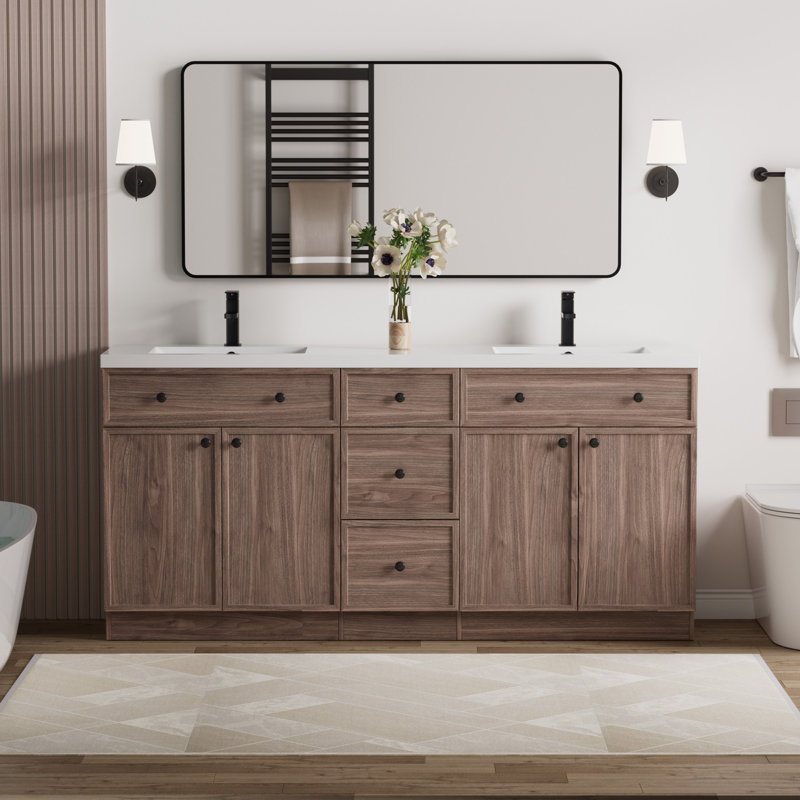 Ensemble de meuble-lavabo double 72 po Jadaya, 72", Noyer foncé
