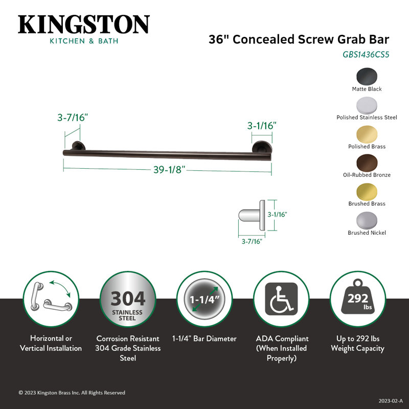 Kingston Brass Berwyn Grab Bar, Brushed Brass, 39.13" W