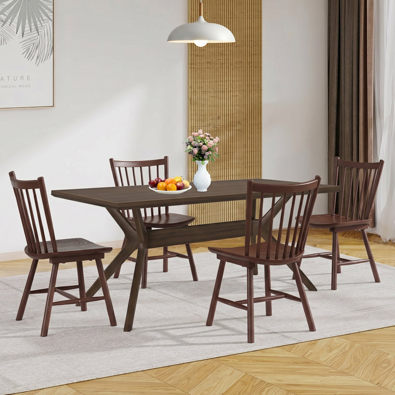 Spindle-Back Solid Wood Side Dining Chairs (Set of 2), Noyer