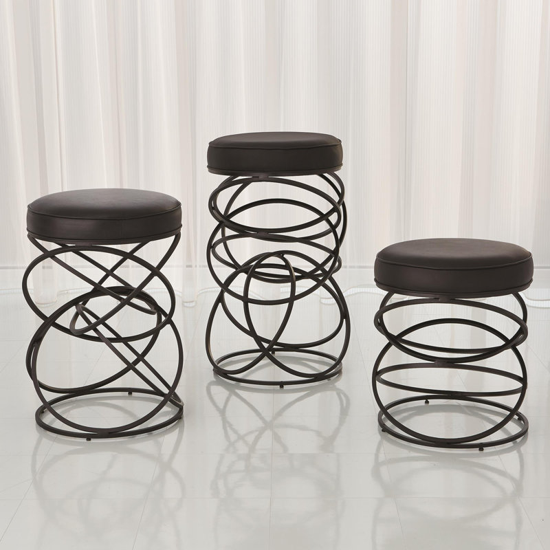 Industrial Chic Black Leather and Iron Ring Counter Stool