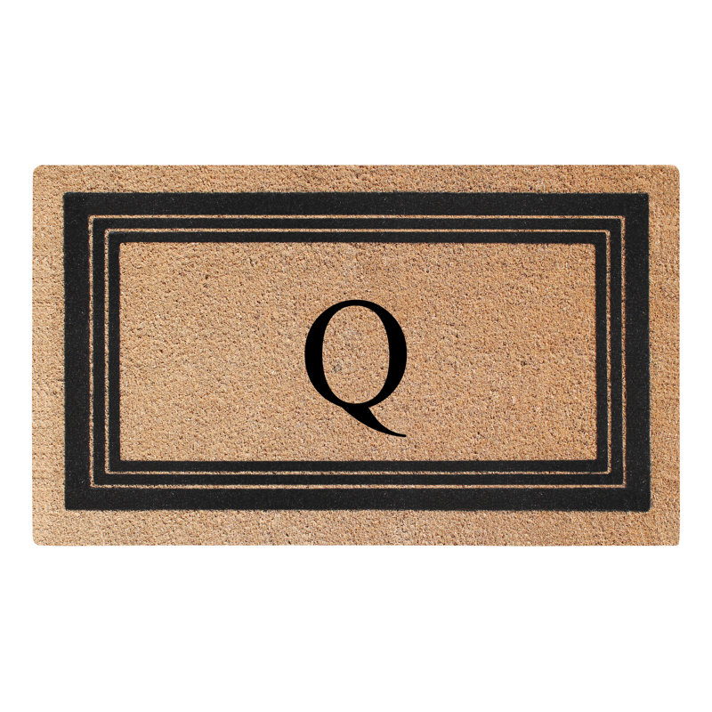 Monogrammed Triple Classic Border Natural Coir Door Mat with PVC Backing – Heavy-Duty, Anti-Shed & Easy to Clean, 30" x 18"