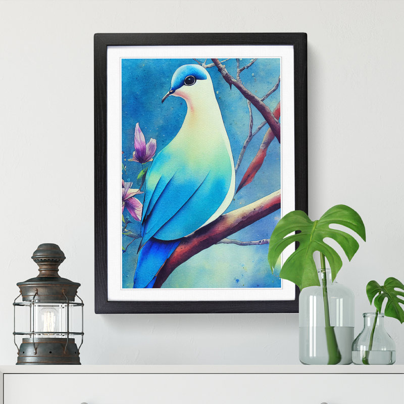 Watercolour Dove Bird Vol.2 - Picture Frame Print, Black, 64cm H x 46cm W x 2cm D