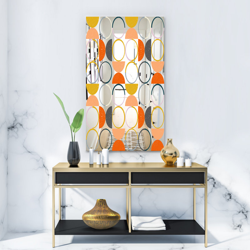 Miroir d'appoint circulaire et moderne, H 39,4 po x l 29,5 po, Orange et gris