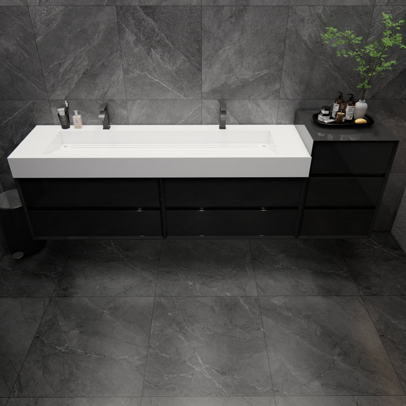 Albizu 91" Wall-Mounted Double Bathroom Vanity, Black