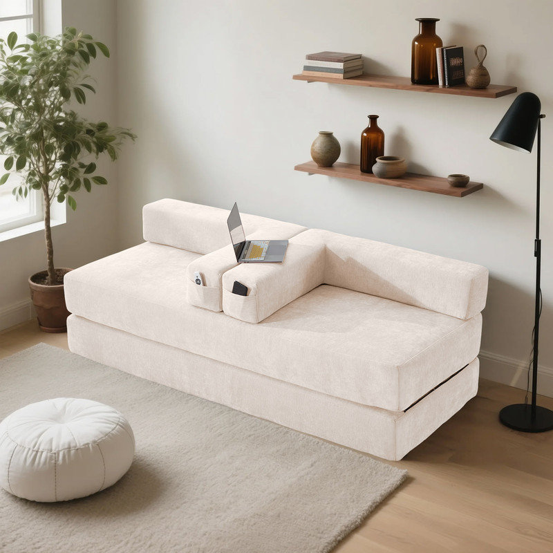 Canapé-lit Boneless 6-en-1, Chenille beige