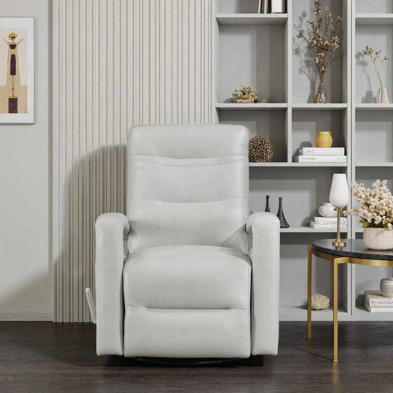 Modern Breathable Faux Leather Swivel Glider Recliner Chair with 360° Rotation, Manual Recline & Plush Open Arm Design for Living Room