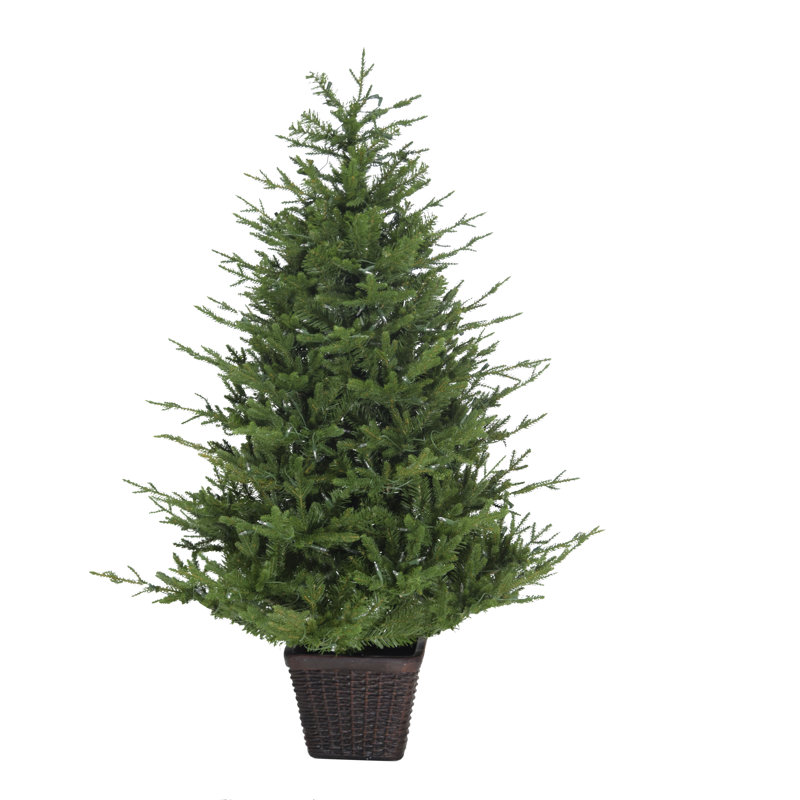 5-ft Green Pine Potted Christmas Tree with Warm White LED Lights