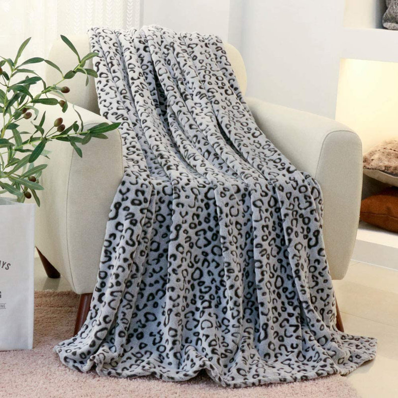 King Size Gray Leopard Fleece Reversible Blanket