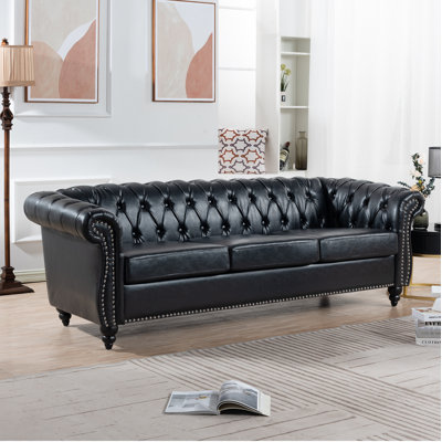 84.65"" PU Rolled Arm Chesterfield Three Seater Sofa -  Alcott HillÂ®, DADB02F2AF3E42ED8C72725E37FC51AD