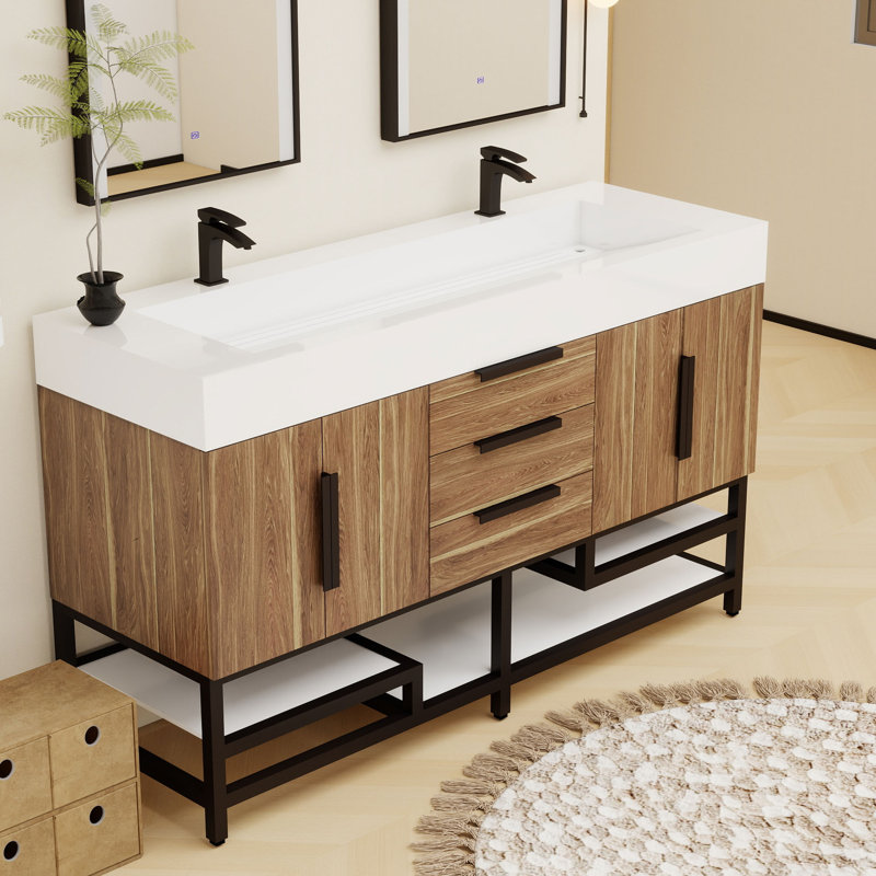 Meuble-lavabo sur pied simple 60 po Jessica, Chêne naturel