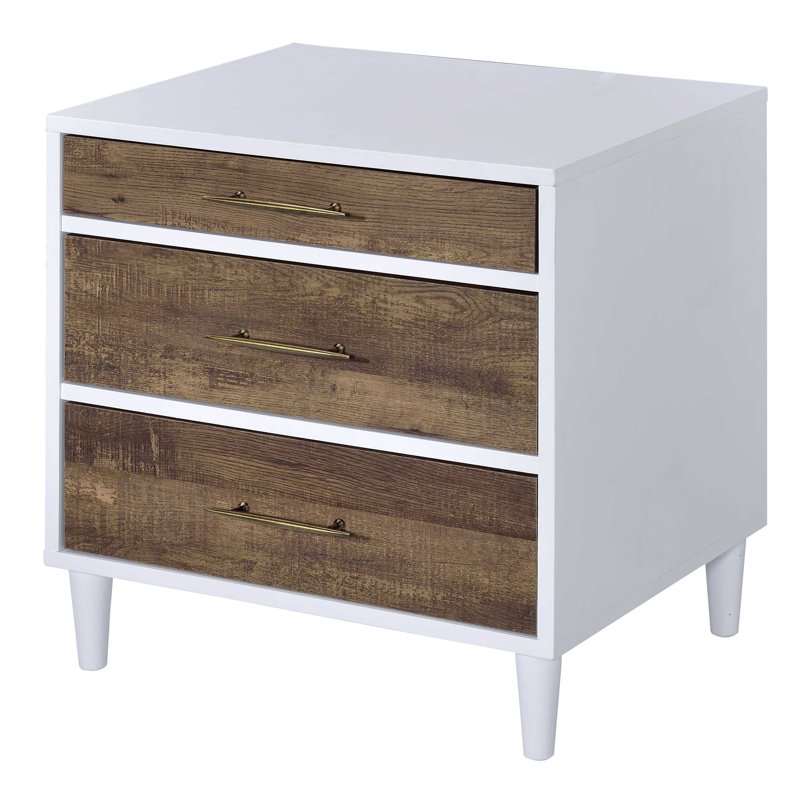 Burel 3-Drawer Nightstand in White and Weathered Oak