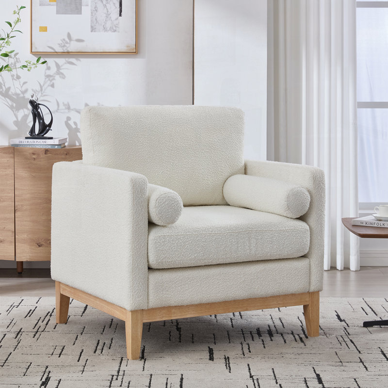 Fauteuil d'appoint 35,4 po, Ivoire - Pied naturel