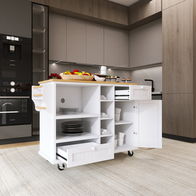 50,8 po Chariot en bois pour îlot de cuisine, Blanc
