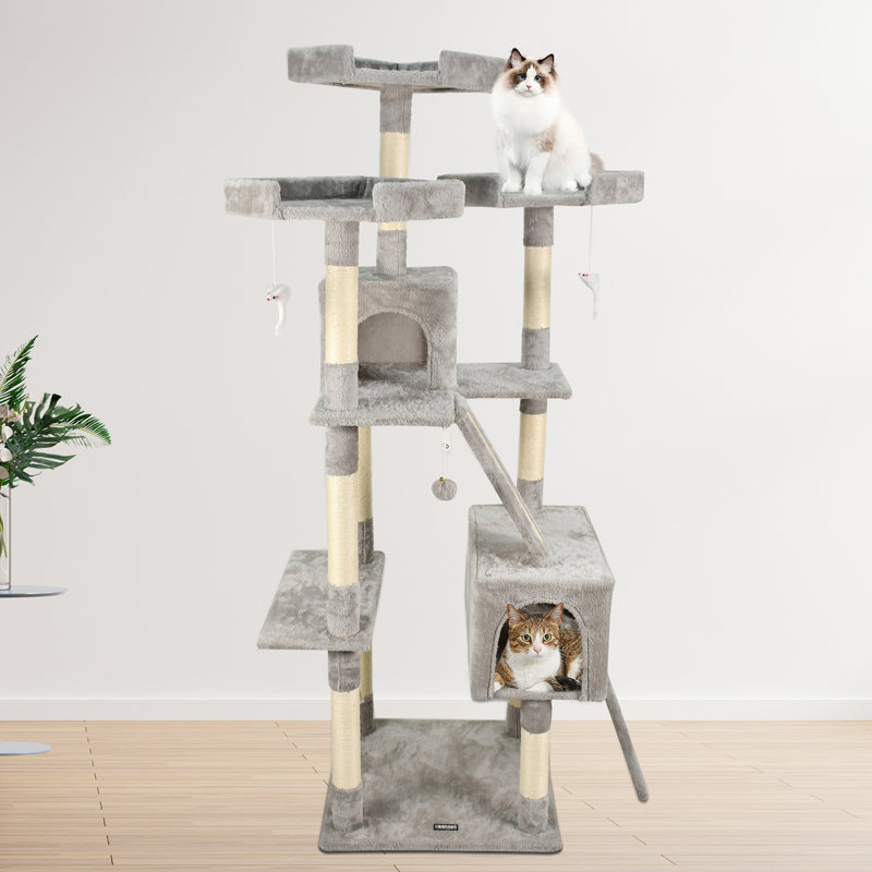 Arbre à chat et hamac en fausse fourrure avec hamac 59 po GOOPAWS, vert sauge