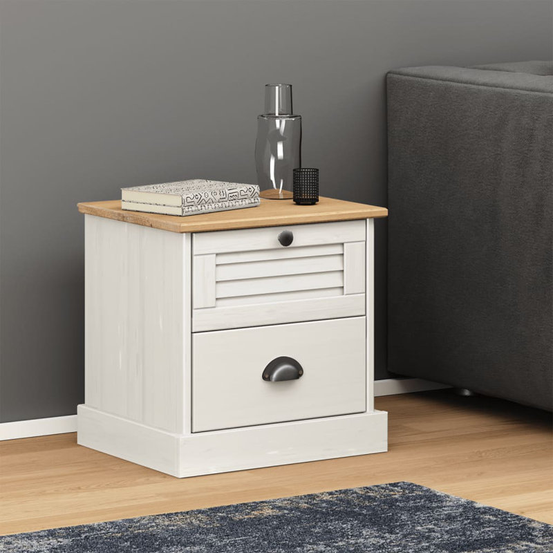 Etting 42cm W Bedside Table, White/Brown