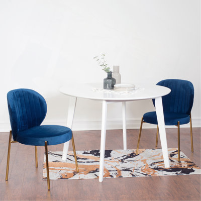 Contemporary 3-Piece Dining Set, White Round Dining Table With 2 Chairs
