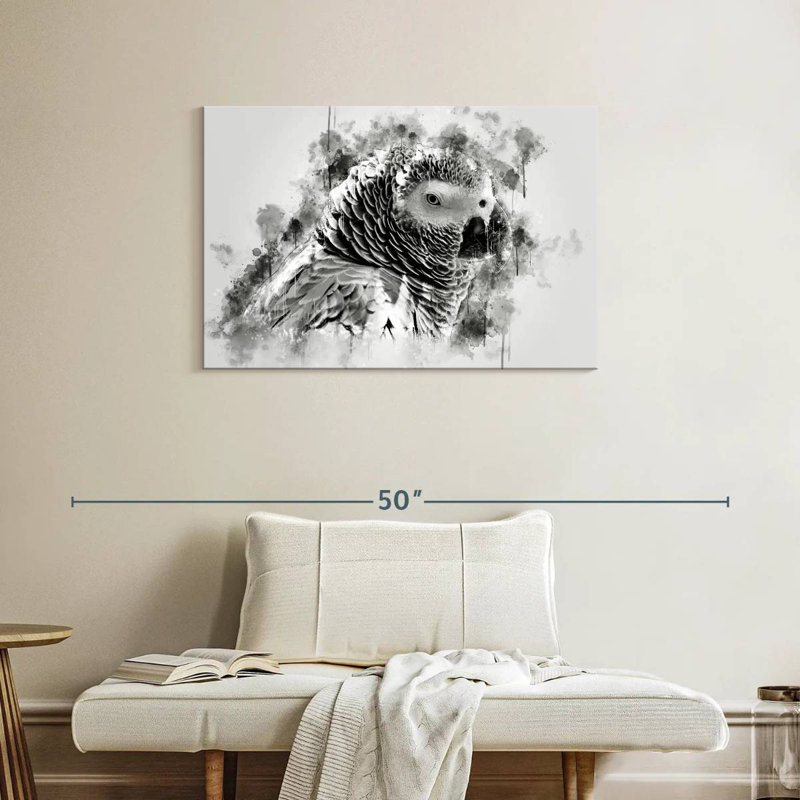 Brampt perroquet gris d'Afrique noir et blanc, H 24 po x l 36 po