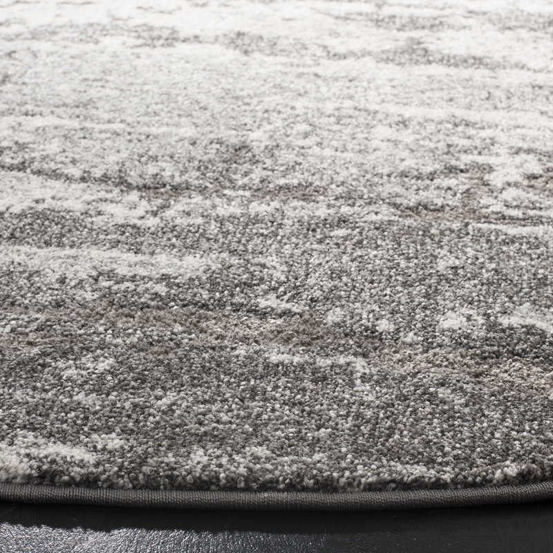 Elzada Abstract Grey/Dark Grey Area Rug, Round 6'7"