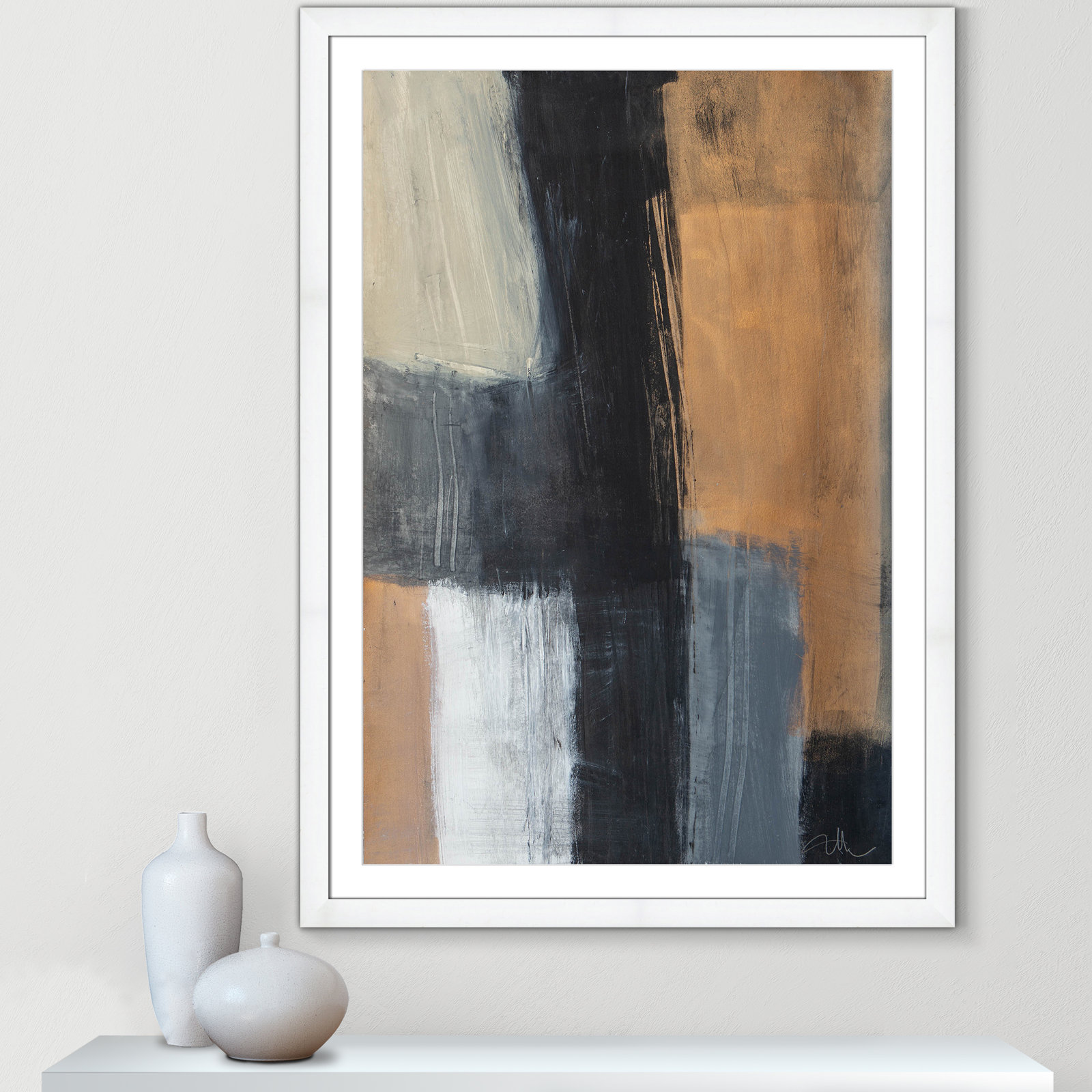 Calderon "Metallic Slate II" Print, 49" H x 35" W x 1.25" D, White Cube Frame Matted