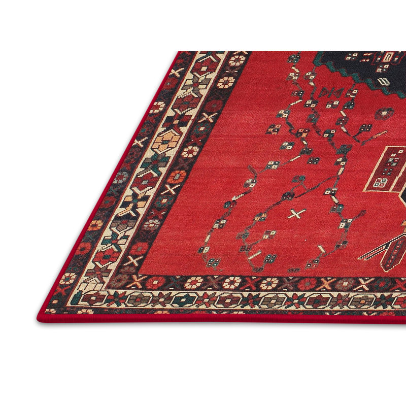 Tapis traditionnel rouge / noir, Rectangle 5 pi x 7 pi