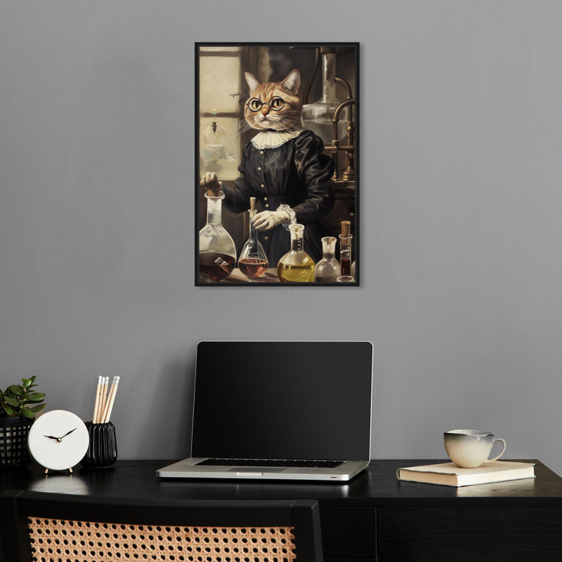 Impression sur toile «Cat chimie» par Notoriart, H 16 po x l 11 po, Cadre noir