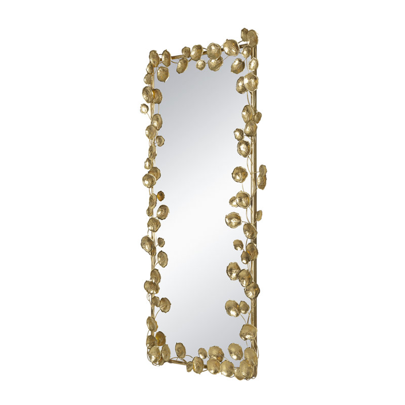 61" X 31" Full Length Mirror With Golden Leaf Accents, Floor Miiror For Living Room Bedroom