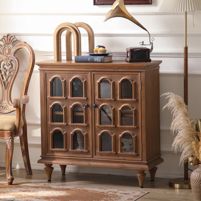Brown Solid Wood+Glass Sideboard