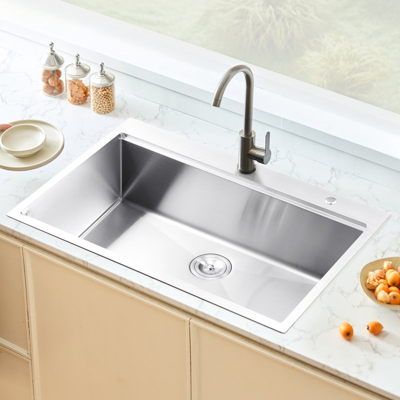 Barre d'évier de cuisine 33 po à cuve simple en acier inoxydable
