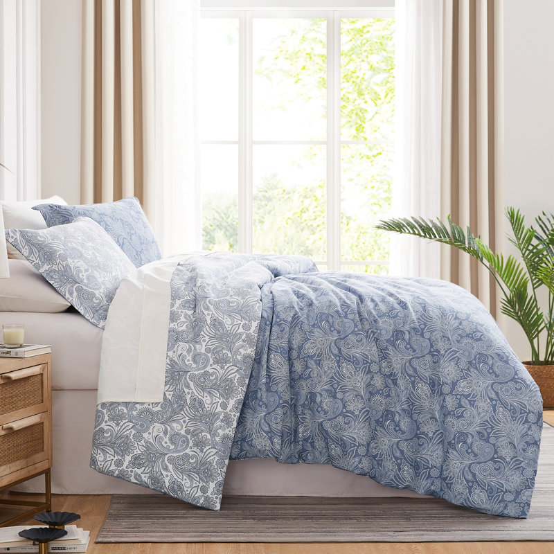 Paisley Blue Microfiber Twin/Twin XL Reversible Duvet Cover Set